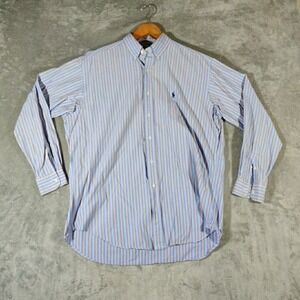 Ralph Lauren Shirt Mens Large Blue Striped Two Ply Cotton Dress Blake Pony Adult